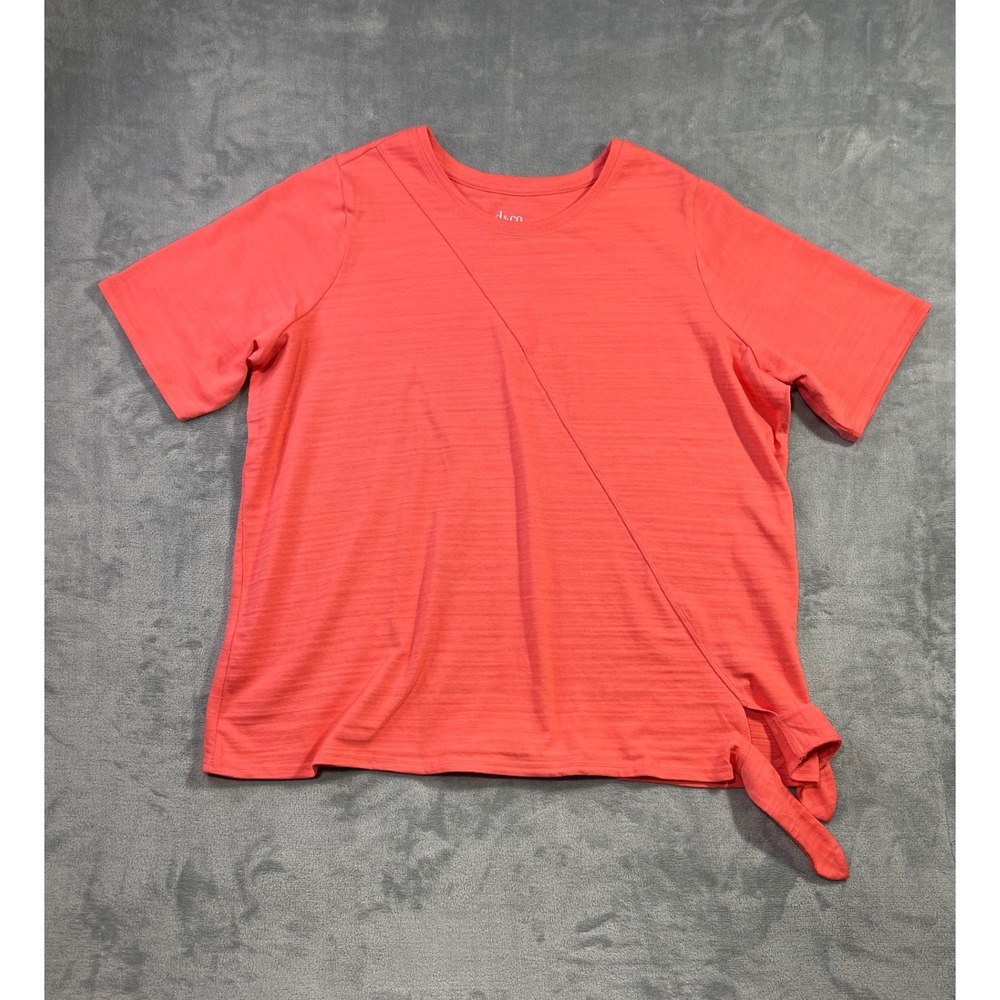 D&Co Active Womens Coral Pink 100% Cotton Side Tie Knot Short Sleeve Top Size 2X